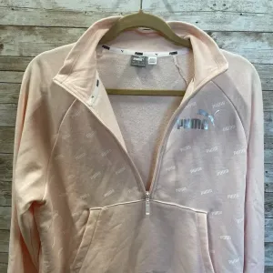 Puma Womens L Sweatshirt Peach‎ 1/2 Zip White Puma Pattern Pullover Athletic thumbnail 4
