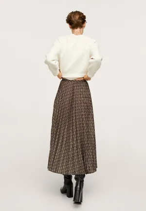 NWT MANGO Woman’s Maxi Monogram Pleated Skirt, Sz S thumbnail 2