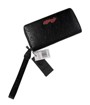 Ed Hardy Black‎ Embossed Skull Heart Zip Around Wristlet Wallet New EHW05505M thumbnail 1