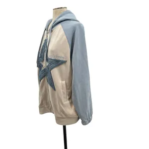 Aelfric Eden‎ Star Patchwork Zip Hoodie Blue Beige Suede Streetwear Size Medium thumbnail 8