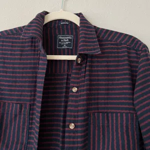 Boyfriend Button Down Shirt Striped Navy Blue Red thumbnail 3