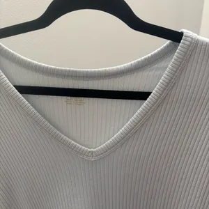 American Eagle Light Blue Ribbed V-Neck Top thumbnail 1