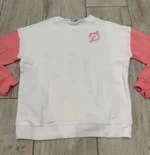 Woman’s Peloton White Sweatshirt with Coral Pink Raglan Sleeves Size S thumbnail 1