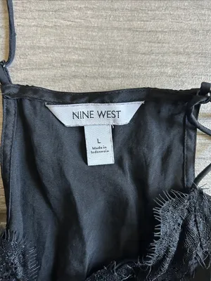 Nine West Black Satin Lace-Trim Camisole Top thumbnail 2