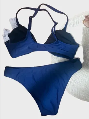 NWT Cupshe Navy Blue Tie-Front Bikini Set thumbnail 4
