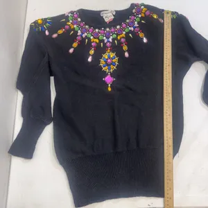 Vintage Beaded Jewel Black Sweater 80s 90s Glam Maximalist Statement Artsy Small thumbnail 7