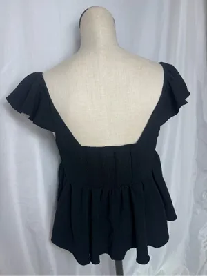 Urban Outfitters Y2K Sierra Black Keyhole Babydoll Ruffle Peplum Crop Blouse L thumbnail 8