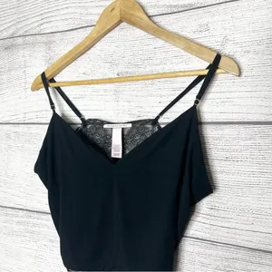 Victoria’s Secret Black Lace Trim Modal Cropped Cami Size XL thumbnail 5