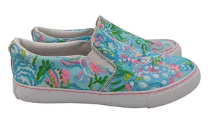 Lilly Pulitzer Julie Slip On Sneakers Womens 7.5M Tropical Floral Blue Pink m‎ thumbnail 1