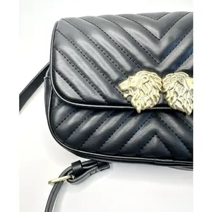 Zara Black Crossbody Bag Lion Head Gold Hardware Quilted Belt Bag‎ Convertible thumbnail 10