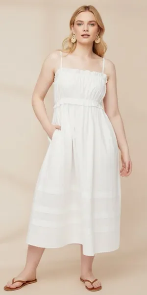 J. Crew Square Neck Ruffle Maxi Dress White Sz 14 FINAL PRICE thumbnail 1