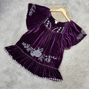 Sundance Embroidered Silk Blend Just Devine Tunic Top Purple Velvet Fairy Size M thumbnail 2
