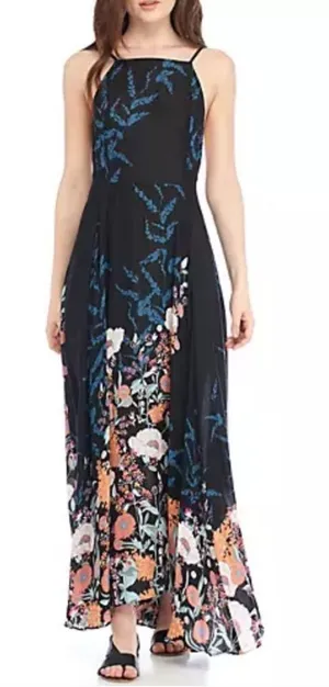 Free People Black Floral Maxi Dress Size-X-Small Boho Floral thumbnail 1