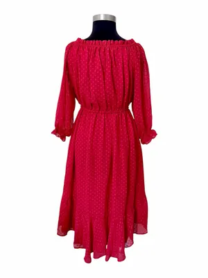 NEW Meghan LA Keiko Swiss Dot Midi Dress Sizes XL Cherry Red Chiffon thumbnail 7