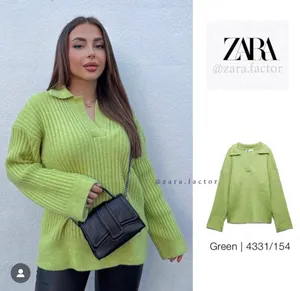 ZARA Ribbed Collar Relaxed Sweater Cardigan thumbnail 2