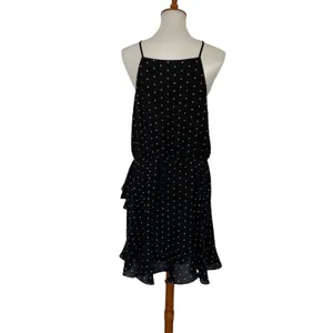 Abound Polka Dot Mini Dress Large Black White Sleeveless Ruffle Hem Retro Y2K thumbnail 5