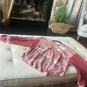 Free‎ People Floral Maroon Puff Sleeve LS Top Size Medium thumbnail 9