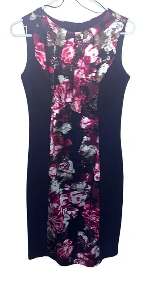 London Style Black Red Floral Sleeveless Dress thumbnail 1