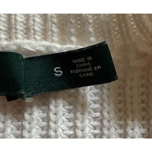 Lauren Ralph Lauren Sweater Womens Size S Ivory Rib Knit Ribbon Sleeve Cotton thumbnail 7
