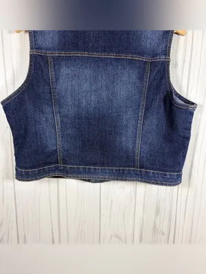 EARL JEANS Women’s Dark Blue Wash Denim Vest, XL, Western Boho thumbnail 7