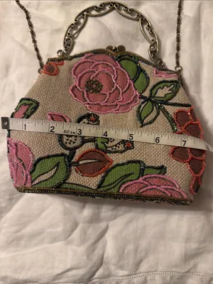 Beaded Floral Clutch Wristlet in Pink and Green thumbnail 6