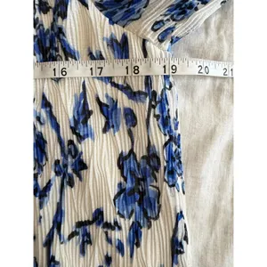 Tory Burch Shirt Dress Belted Sz 0 Blue White Floral Pleated Ruffle High Neck thumbnail 9