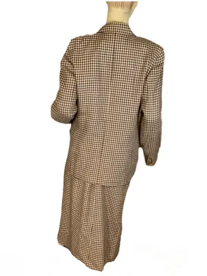 Vintage 1980'S Jh Collectibles Brown, Tan & Blue Plaid Wool Blend Skirt Set (8) thumbnail 5