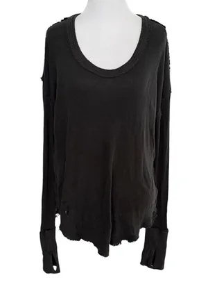 Free People Ribbed Distressed Long Sleeve Shirt size small thumbnail 1