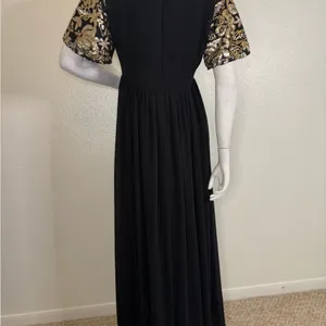 Stevie Hender Formal Line Maxi Formal Dress Black Color Gold Lace Size L. I#89 thumbnail 6