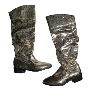 Gold Metallic Snakeskin Textured Faux Leather Knee High Scrunch Boots 36 5.5 thumbnail 1