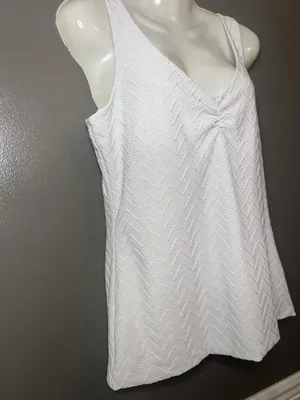 White House Black Market Tank Top Womens Large White Textured V Neck Lined Knit thumbnail 3