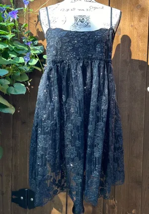 Free People All That Glitters Babydoll Lace Minidress in Black, Size M, NWT thumbnail 1