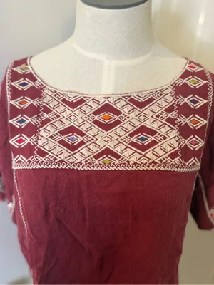 Madewell Embroidered Square-Neck Burgundy Women's Top Sz S thumbnail 2