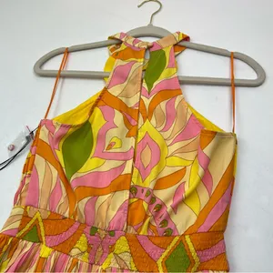 Milk & Honey Brightly Colored Geometric‎ Pattern Pleated Halter Dress Small NEW thumbnail 8