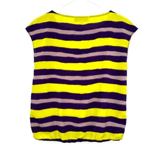 Loft size XS petite‎ yellow purple striped short sleeve blouse top shirt thumbnail 2
