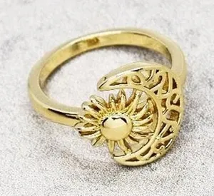 Crescent Moon and Sun Boho Ring Gold thumbnail 1