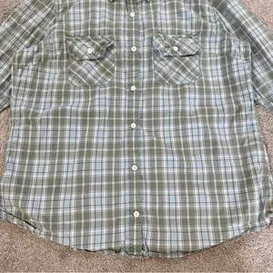 Carhartt Women’s Roll Tab 3/4 Sleeve Button Up Shirt Top Plain in Green XL thumbnail 3
