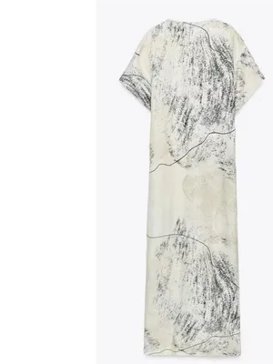 ZARA WOMAN FLOWING ZW COLLECTION PRINTED maxi‎ DRESS ECRU BLACK thumbnail 4