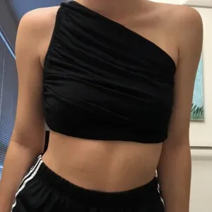 Free People Draped One Shoulder Crop Top Black Womens Size Large thumbnail 1