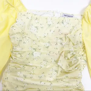 That’sSoFetch Lorde Ruched Puff Sleeve Mini Dress: Yellow Ditsy Floral thumbnail 8