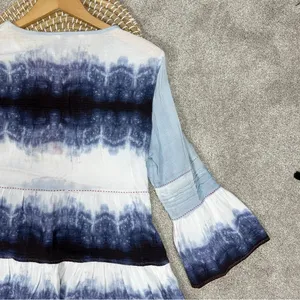 John Mark Ombre Tie Dye Tiered Blouse Tunic Peasant Tassel Artsy Bell Sleeve M thumbnail 10