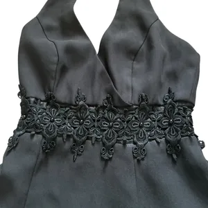 Vintage Dave & Johnny black beaded lace haltertop dress a-line open back sz 6 thumbnail 6