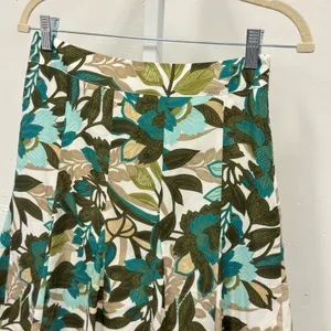 Ann Taylor Petites Floral A-Line Pleated Skirt Teal Olive Green 0P 166887 Boho thumbnail 3