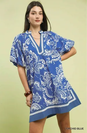 Umgee Jacquard Two Tone‎ Mini Dress - Orchid blue - Large thumbnail 1