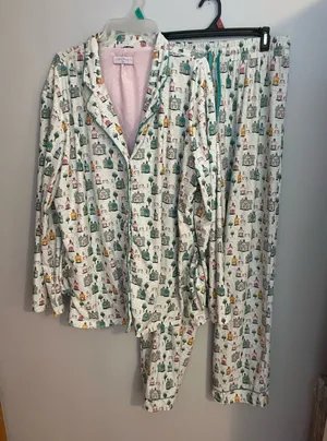 SweetHoney White Pajama Set with Colorful Cottage Print thumbnail 1