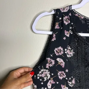 WHBM Dark Floral Whimsigoth Dandelion Scalloped Trim Lace Sheer‎ Chiffon Tank thumbnail 2