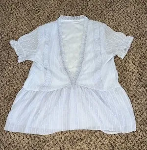 NWOT Women's sky blue chiffon‎ boho short sleeve shirt size small thumbnail 1