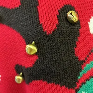 United States Sweater Red Christmas Crewneck Sweater with Reindeer & Bells-Small thumbnail 7