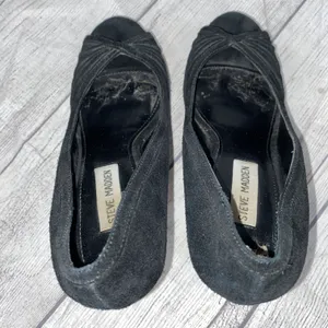 Steve Madden suede open toe heels black upper w/ brown heels sz 8 thumbnail 6