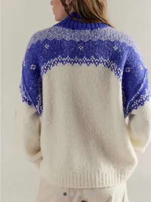 Free People Mythical Knit Sweater Printed Hearts Zip Blue Yellow Combo thumbnail 3